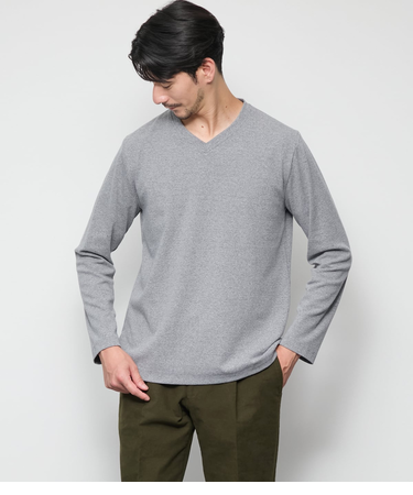 スパンテレコ 浅Vネック長袖Ｔシャツ