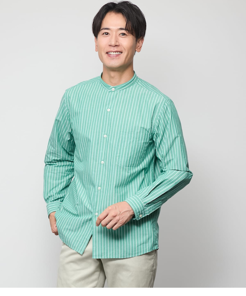 カラーオルタネイトストライプ 長袖 スタンドカラー オーバーサイズシャツ