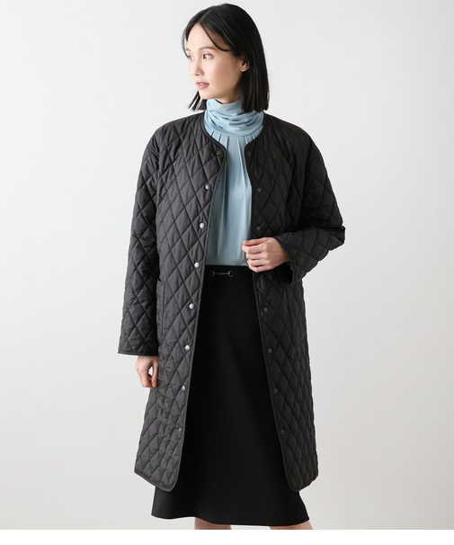 【撥水・ウォッシャブル】ポリエステルタフタ リバーシブルキルトロングコート