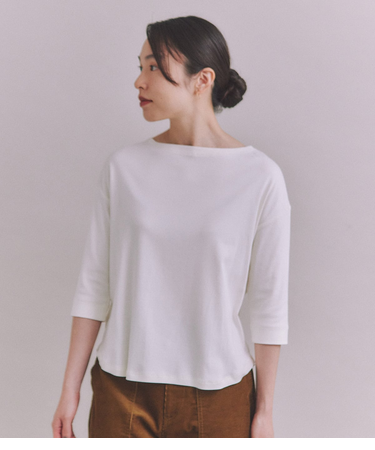 ［LOTUS］Urtla High Gauge Rib ６分袖ボートネックプルオーバー