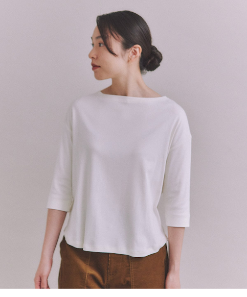 ［LOTUS］Urtla High Gauge Rib ６分袖ボートネックプルオーバー