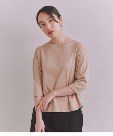 ［LOTUS］Urtla High Gauge Rib ６分袖ボートネックプルオーバー