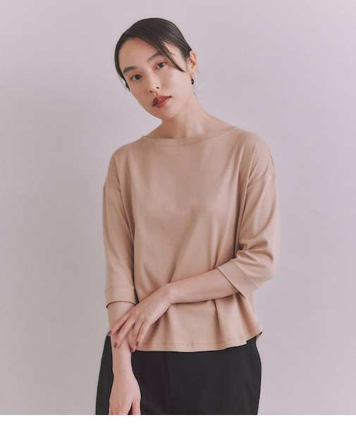 ［LOTUS］Urtla High Gauge Rib ６分袖ボートネックプルオーバー