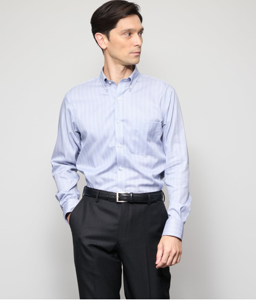 NY CARE FREE マルチストライプ 長袖ボタンダウンシャツ