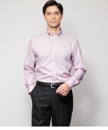 NY CARE FREE マルチストライプ 長袖ボタンダウンシャツ