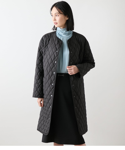 【L】【撥水・ウォッシャブル】ポリエステルタフタ リバーシブルキルトロングコート