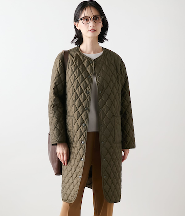 【L】【撥水・ウォッシャブル】ポリエステルタフタ リバーシブルキルトロングコート