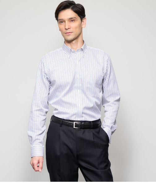 NY CARE FREE オルタネイトストライプ 長袖ボタンダウンシャツ