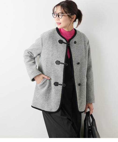 スライバーニット ノーカラーダッフルコート