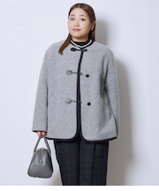 【L】スライバーニット ノーカラーダッフルコート