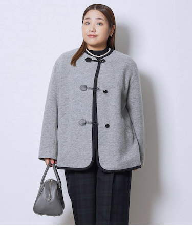 【L】スライバーニット ノーカラーダッフルコート