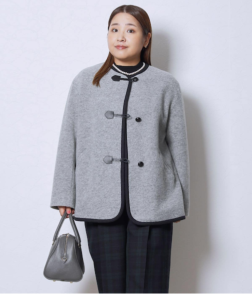 【L】スライバーニット ノーカラーダッフルコート