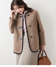 【L】スライバーニット ノーカラーダッフルコート