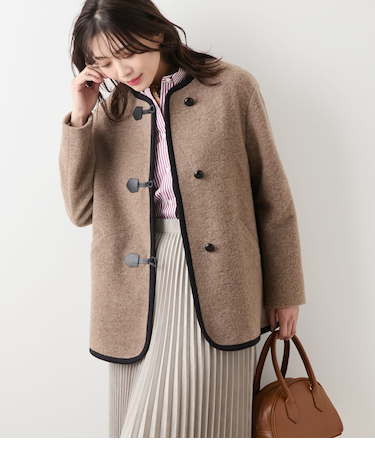 【L】スライバーニット ノーカラーダッフルコート