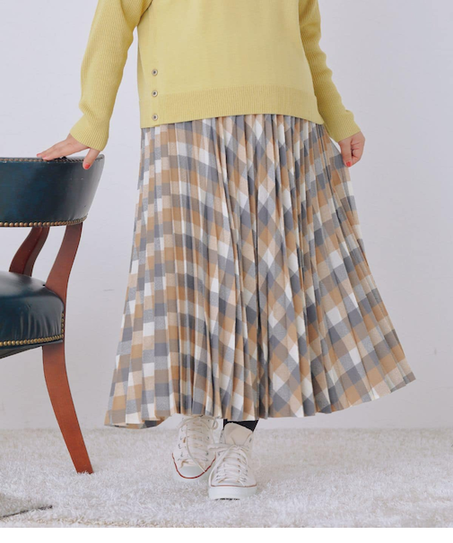 【L】エターミンブロックチェック プリーツスカート