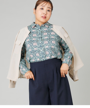 【L】リバティ ウィリアム・モリス アフリカンマリーゴールド レギュラーカラー長袖シャツ