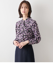 【L】ビオラフラワープリント フロントフリルブラウス