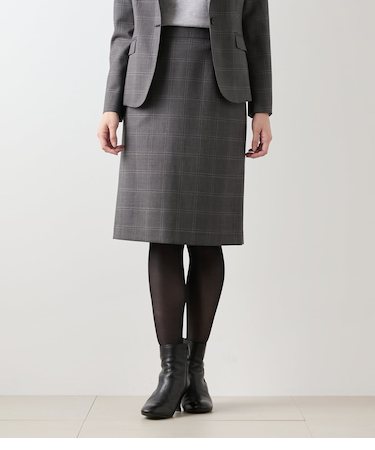 【L】ウールウインドウペイン ストレートスカート