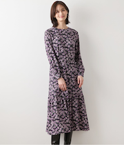 【L】【ウォッシャブル】ビオラフラワープリント ティアードギャザーロングワンピース