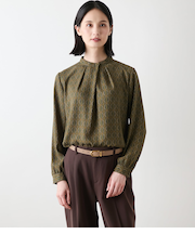 ビットプリント スタンドカラーブラウス