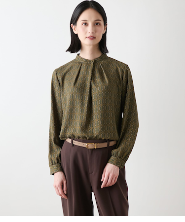 ビットプリント スタンドカラーブラウス