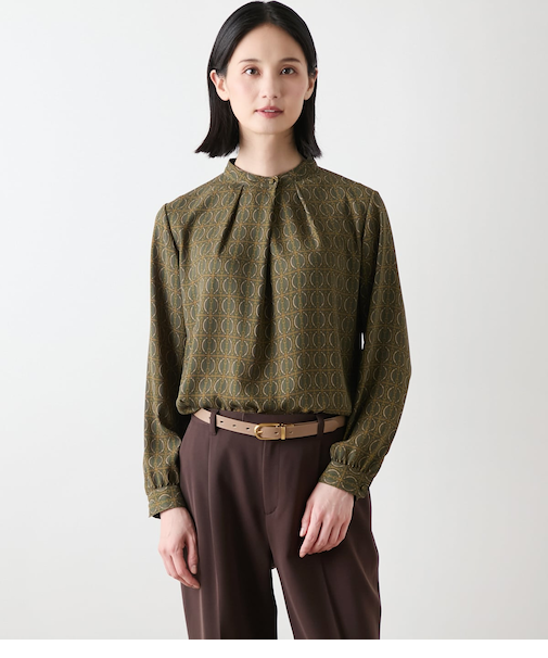 ビットプリント スタンドカラーブラウス