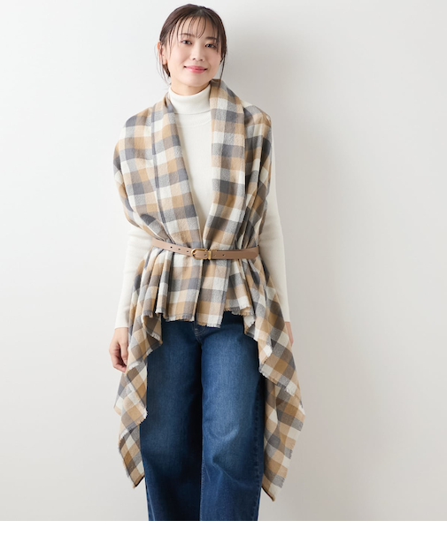 【L】エターミンブロックチェック ケープストール