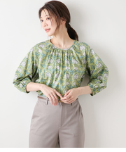 リバティ ウィリアム・モリス アフリカンマリーゴールド フロントギャザー7分袖ブラウス
