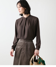 【L】ビットプリント スタンドカラーブラウス