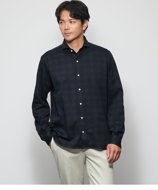 Jカミーチェ ニットネル 長袖カッタウェイカラーシャツ