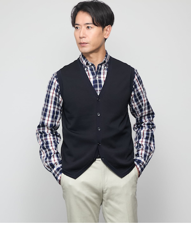 【ウォッシャブル】Vネック 前開きニットベスト