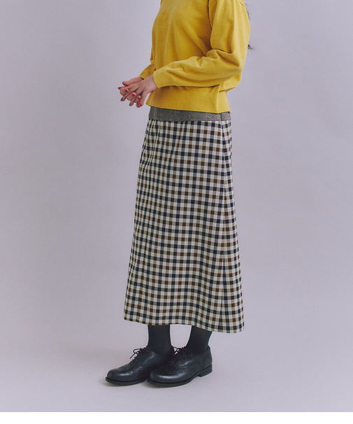 【ウォッシャブル】Woolish Block Check 切替スカート