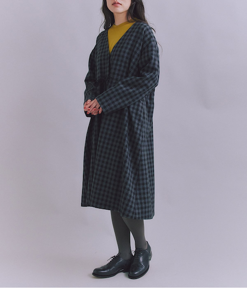 【ウォッシャブル】Woolish Block Check リボンドロストドレス