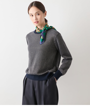 【L】【手洗い可能】トライアングルラメ クルーネックニットプルオーバー