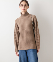 【L】ウールカシミヤ リブハイネックニットプルオーバー