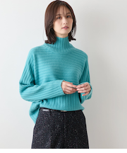 【L】ウールカシミヤ リブハイネックニットプルオーバー