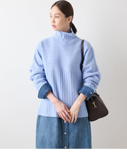 【L】ウールカシミヤ リブハイネックニットプルオーバー