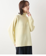 【L】ウールカシミヤ リブハイネックニットプルオーバー