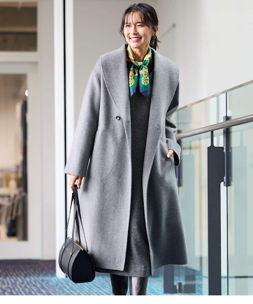 ニューヨーカー（NEWYORKER）/ウールナイロンリバー ショールカラーロングコート ウールナイロンリバー ショールカラーロングコート｜ニューヨーカーの