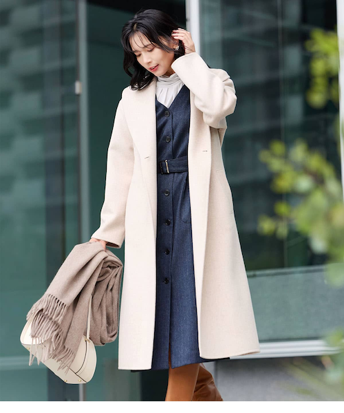 koharu様　NEWYOKER ニューヨーカー ウールコート 濃いグレー L カシミヤ混 ヘリンボーン ビーバー コンバーチブルカラーコート