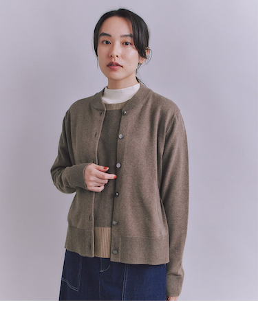 【ウォッシャブル】Organic Cotton Blend Plating ニットブルゾン