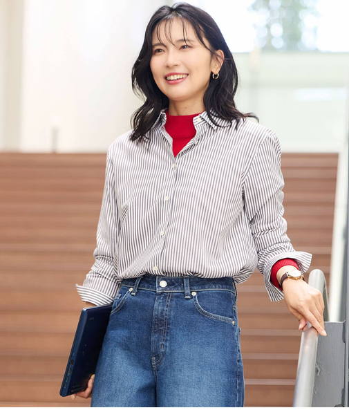 【L】ロンドンストライプ レギュラーカラー長袖シャツ