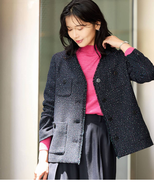 ネオンツイード ノーカラージャケット ネオンカラーミックスツィード ノーカラージャケット｜ニューヨーカー