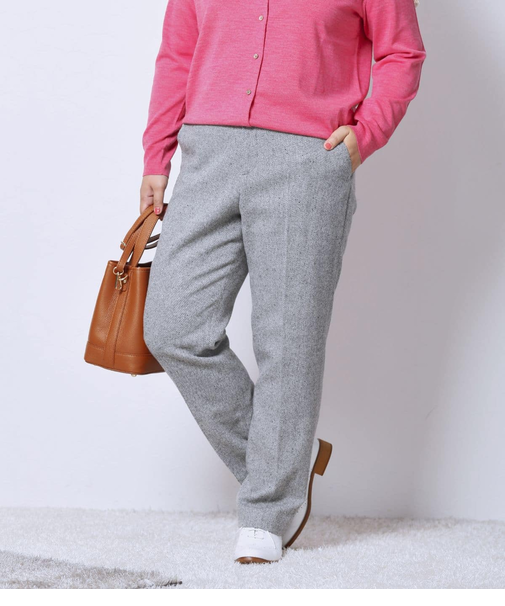 【L】ブロークンヘリンボーンツィード テーパードパンツ