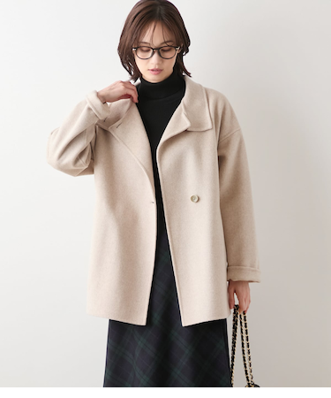 【L】ウールナイロンリバー スタンドショートコート