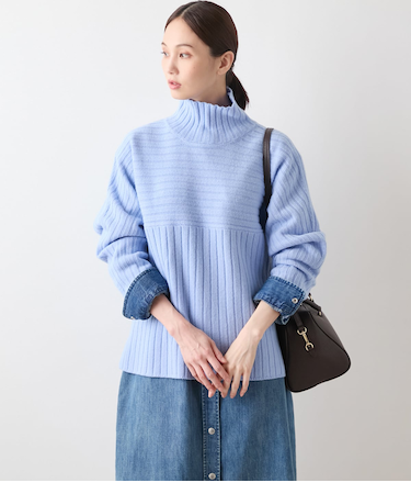 ウールカシミヤ リブハイネックニットプルオーバー