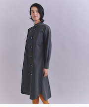 Cotton Linen Pin Stripe ポケットロングシャツドレス