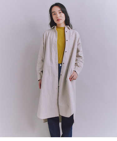 Cotton Linen Double Stripe ポケットロングシャツドレス