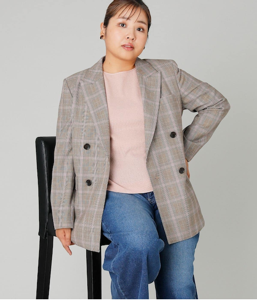 ニューヨーカー（NEWYORKER）/カラードグレンチェック ピークドラペルダブルブレストジャケット L】カラードグレンチェック ピークドラペルダブルブレストジャケット