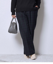 【L】ウールブラックウォッチ ワンタックテーパードパンツ